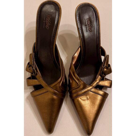 Vtg Y2K Mossimo Women's Kitten Heel Bronze Metallic Size 6.5 Pointed Toe - Picture 1 of 5